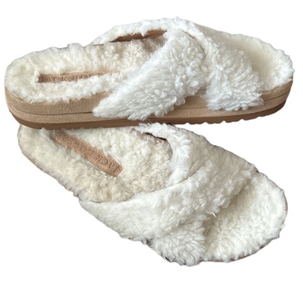 JACK ROGERS LEXI FAUX Fluffy FUR CROSS OVER COZY COMFY SANDAL SLIDES 8.5